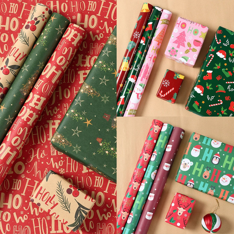 Christmas Gift Wrapping Paper Roll Merry Christmas Decoration For Home 2024 Navidad Noel Natal Kerst Happy New Year 2025