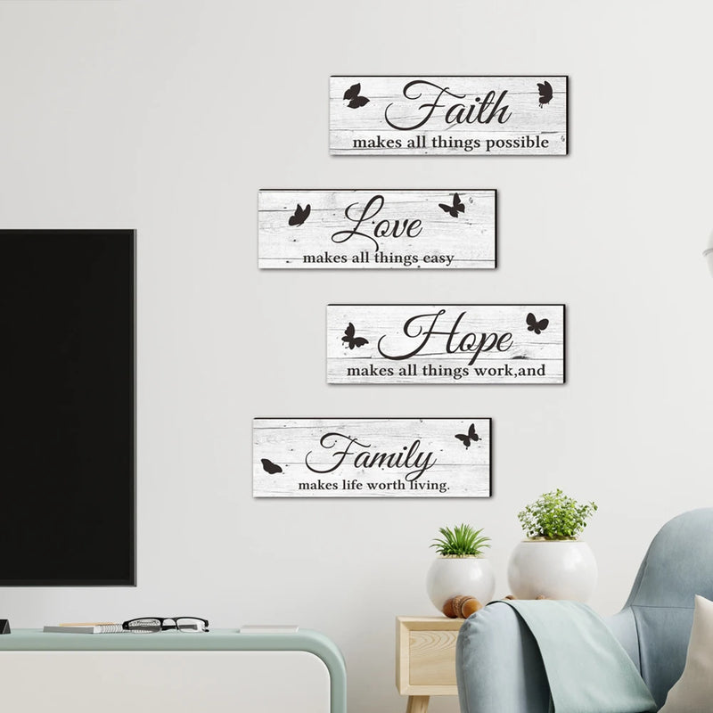 Farmhouse Wooden Sign Family Love Faith Hope Butterfly Rustic Plaque For Front Porch Door Wall Decoration