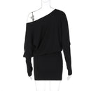Women's Off-Shoulder Mini Dress Long Sleeve Oblique Neck Bodycon Sexy Short Fashion for Party Club Fall Winter