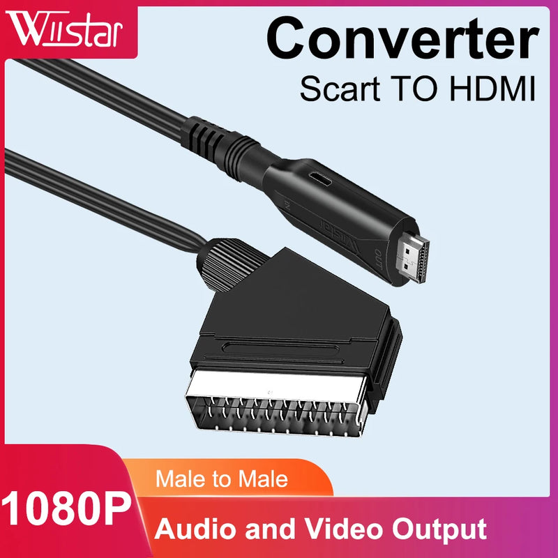 1080P SCART HDMI Video Audio Converter with USB Cable For HDTV Sky Box DVD Television Signal Upscale Converter