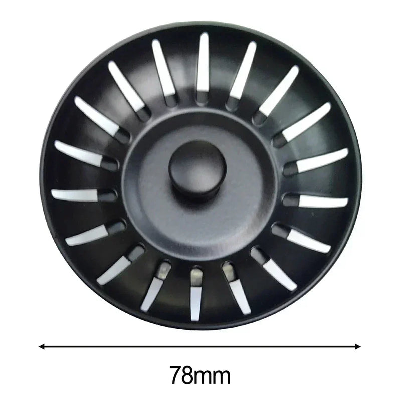 78mm Black Kitchen Sink Replacement Drain Waste Filter Plug Basin Strain Drainer Stainless Steel  Strainer Plug Kitchen Tools