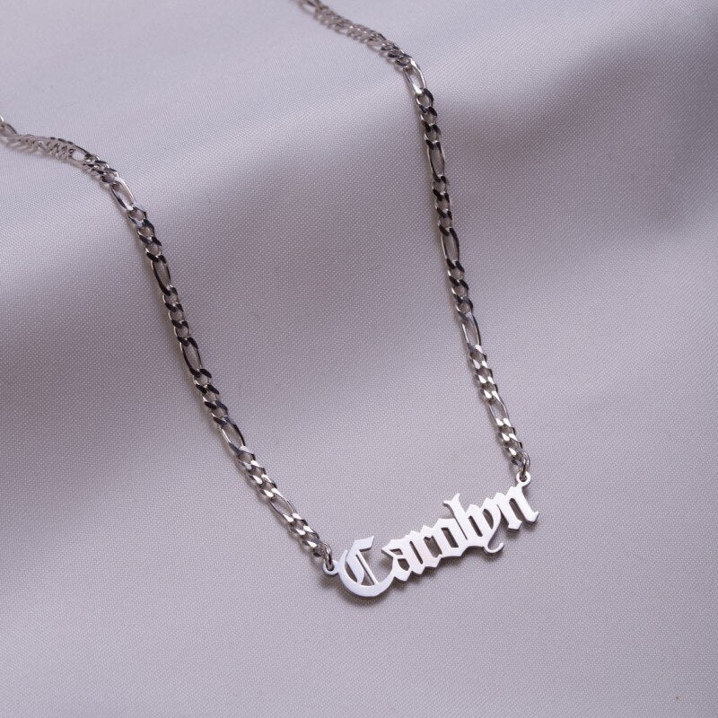 Free Box Cuban Chain Custom Old English Name Necklace Stainless Steel Vintage Letters Pendant Necklace Anniversary Gifts