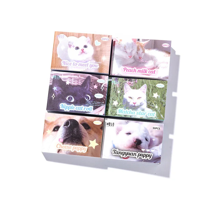 50sheet Cute Cat Stationery Sticker for Student Kawaii Real Shot Kitten Scrapbook Journal Sticker Retro American Diary Sticker