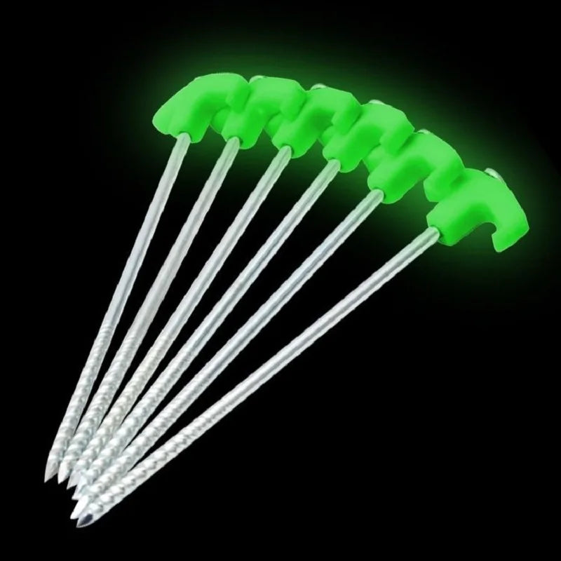 4/8/10Pcs Luminous Camping Metal Tent Pegs 25cm Length Florescent Screw Thread Tent Stakes Tent Steel Nails Tent  Accessories