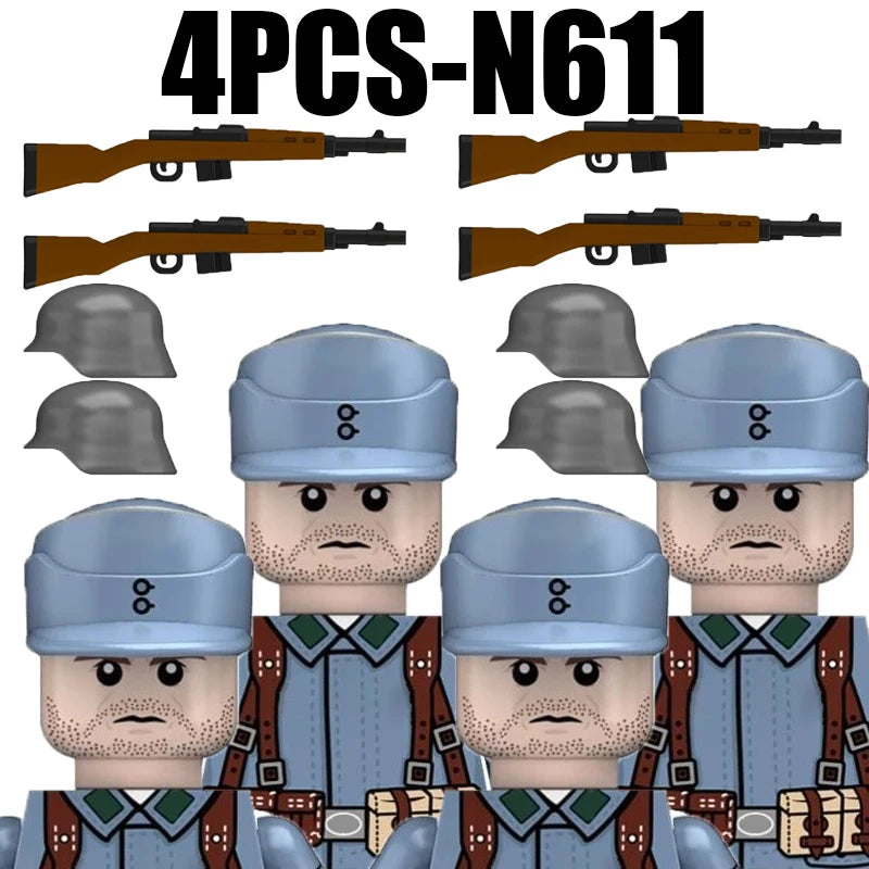 WW2 German Military Honor Guard Soldiers Figures Building Blocks Army Officer Warrior Infantry War Gun Helmet Weapon Bricks Toys