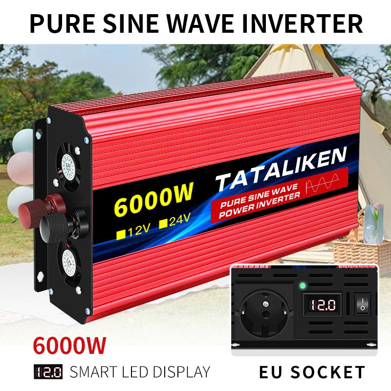 1000W-10000W Inverter 12V/24V 220V Pure Sine Wave Converter Solar Inverters With LED EU Socket