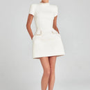 Summer Autumn Patchwork Slim Fit Party Dress, Women 2025 Vintage Backless O Neck Mini Dress, Sexy Sleeveless Pocket Ladies Dress