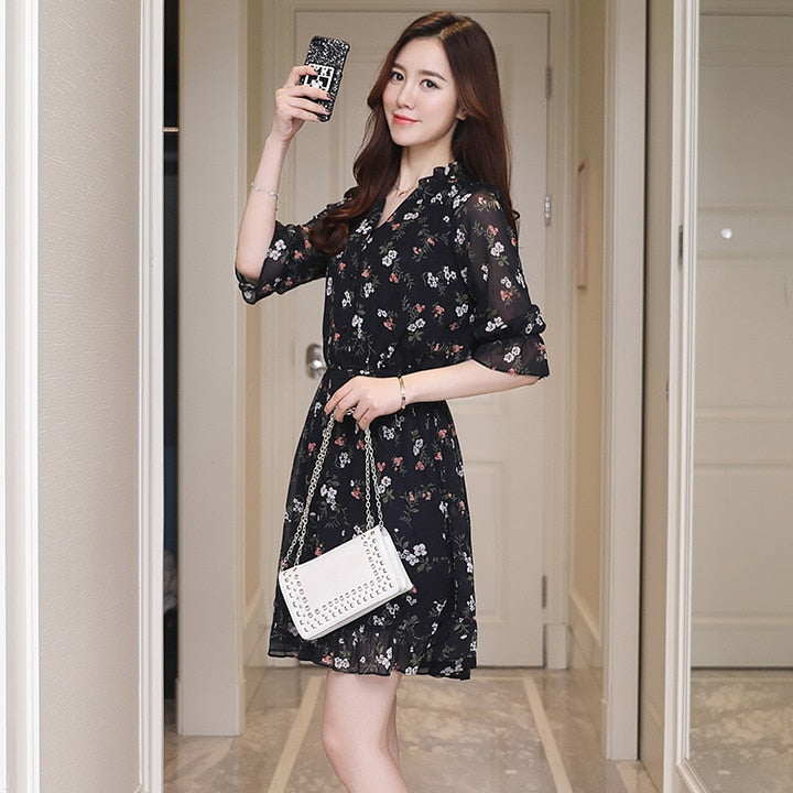 Summer Vintage Chiffon Floral Boho Shirt Dress 2023 Korean Elegant Bodycon Women Party Sexy Mini Dress Casual Sun Beach Vestidos