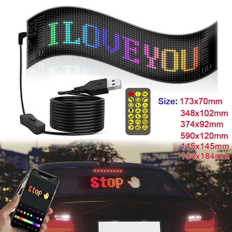 USB 5V LED Matrix Pixel Panel Flexible DIY Car Sign Display Screen (APP+ Remote Control)