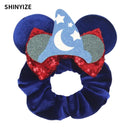 New Chic Disney Mickey Mouse Ears Hair Scrunchies Sequins 4"Bows Elastic Headband Women Velvet Girls DIY Hair Accessories Gift