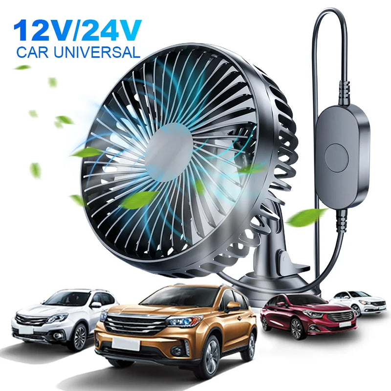 Car Fan 12V/24V USB Car Dashboard Cooling Fan Large Wind Single Head Ventilator With Suction Cup Auto Cooling Fan Car Accessory