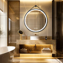 LUVODI 32" Large Round Bathroom Lighted Mirror With Touch Sensor Black Framed Bathroom Mirror with LED Lights