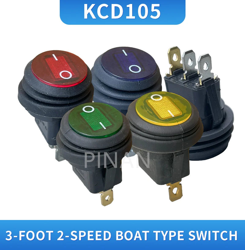 1pcs KCD105Waterproof Button with 12V 220V Light Rocker Switch Opening 20MM Boat-shaped Round 3Pin Silver Point Switches