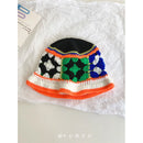 Retro Versatile Japanese Dopamine Rainbow Knitted Bucket Hats for Women Spring and Autumn Travel Fashion Casual Basin Cap