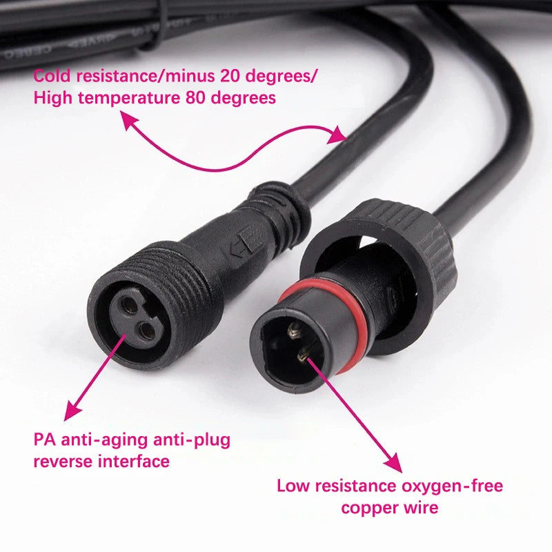 Spike Lights 2pin 5m 22AWG For Solar Spotlights Waterproof Cord Extension Cable Wear Resistant Portable Low Frequency Universal