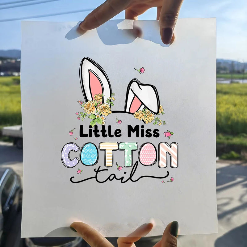 15cm New Easter Egg Rabbit Iron On Heat Transfer Stickers For Clothes DTF Pinted Vinyl Thermal Appliques Washable T-Shirt Decal