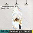 First Holy Communion Arch Backdrop Cover Wood Cross Baptism Boy Girl Boho Blue Cyan Flowers Party Decor Gold Bless Background