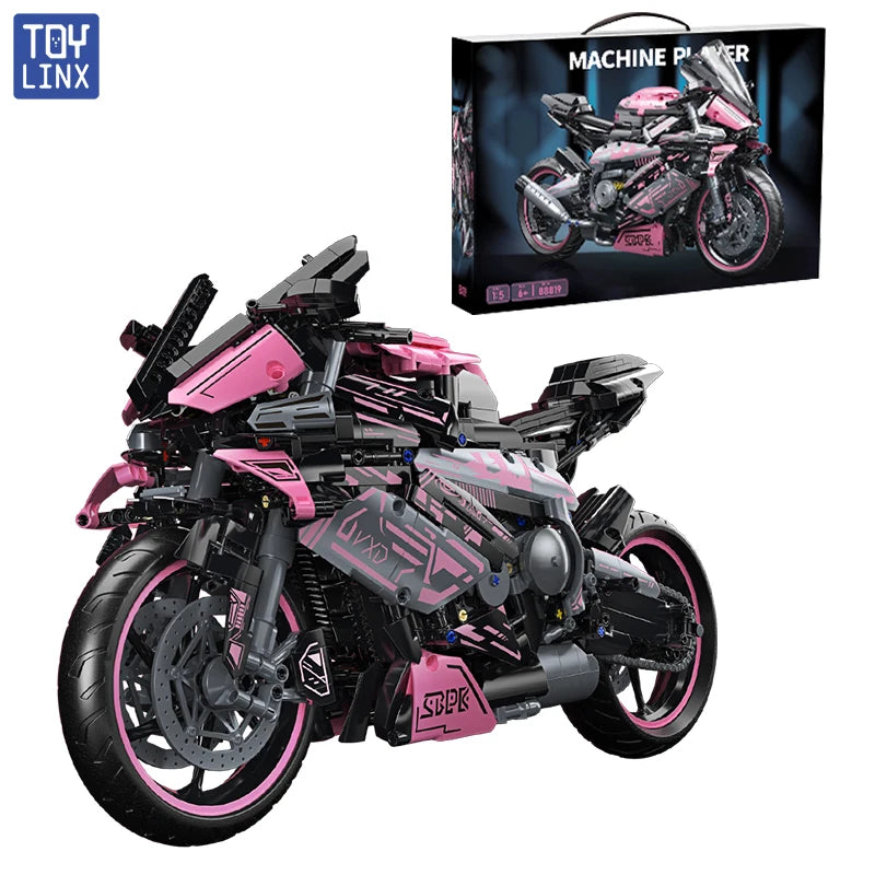 Cyberpunk Pink Motorcycle Desktop Decorations 2045PCS Racing Building Block Model  Kid Toys Christmas Easter Festive Gift Giving