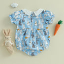 Toddler Girls Floral Print Ruffle Sleeve Rompers Easter Outfit Bunny Ear Headband Set Summer Jumpsuits Playsuits