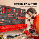 SucceBuy Wall Mounted Storage Bins 30/48-Bin Parts Rack Organizer Garage with Wall Panels Hooks Plastic Shop Tool