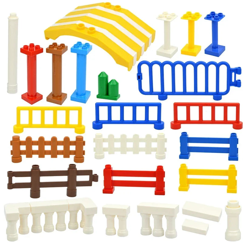 Big Size Building Block Pillar Farm Fence Guardrail Ceramic Tile Construction Assemble Bricks Compatible Large Size Duploes Toys