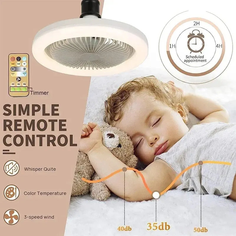 Ceiling Fan with Lighting Lamp E27 Converter Base with Remote Control Manual Switch for Bedroom Living Home Silent