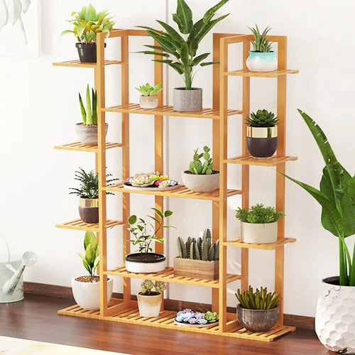 Multi-Tiered Bamboo Plant Stand Indoor Outdoor Flower Pot Holder Rack for Garden Balcony Living Room