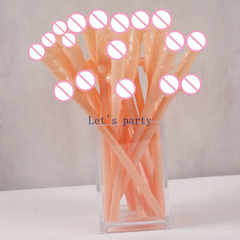 20Pc Novelty Bachelorette Party Penis Straws Plastic Nude Dick Drink Straw for Hen Party Night Bar Wedding Team Bride Decoration