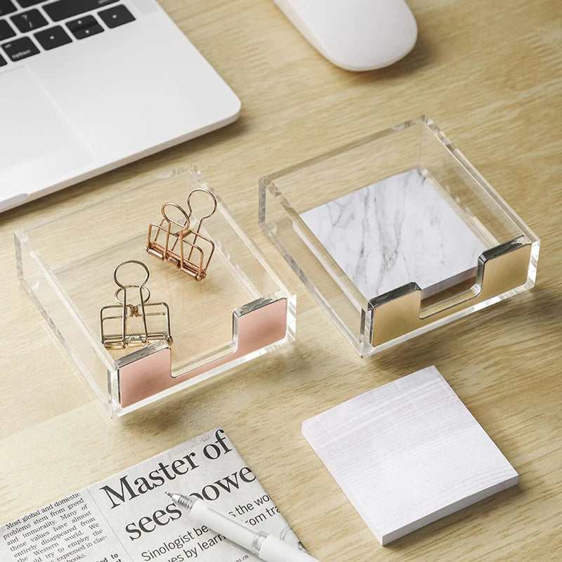 Sticky Notes Memo Pad Holder Dispenser Rose Gold with Acrylic Clear Desk Supplies Organizer Accessories Office Notepad Holder