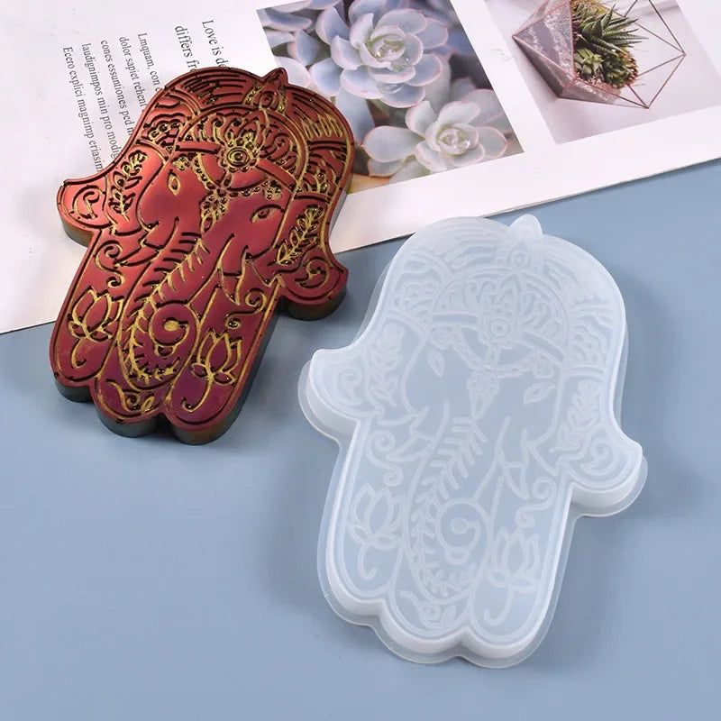 Fatima Lucky Hand Silicone Molds Hamasa Hand for Cement Incense Holder Tray Concrete Incense DIY Cement Bracket Crafts Moulds