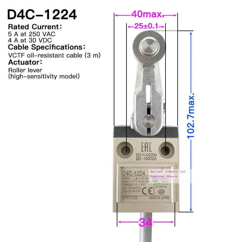 High strength waterproof travel limit switch D4C-1202 1201 1203 1220 1224 1231 1232 1233 1250 1260 1620 3324 Enclosed switch1227