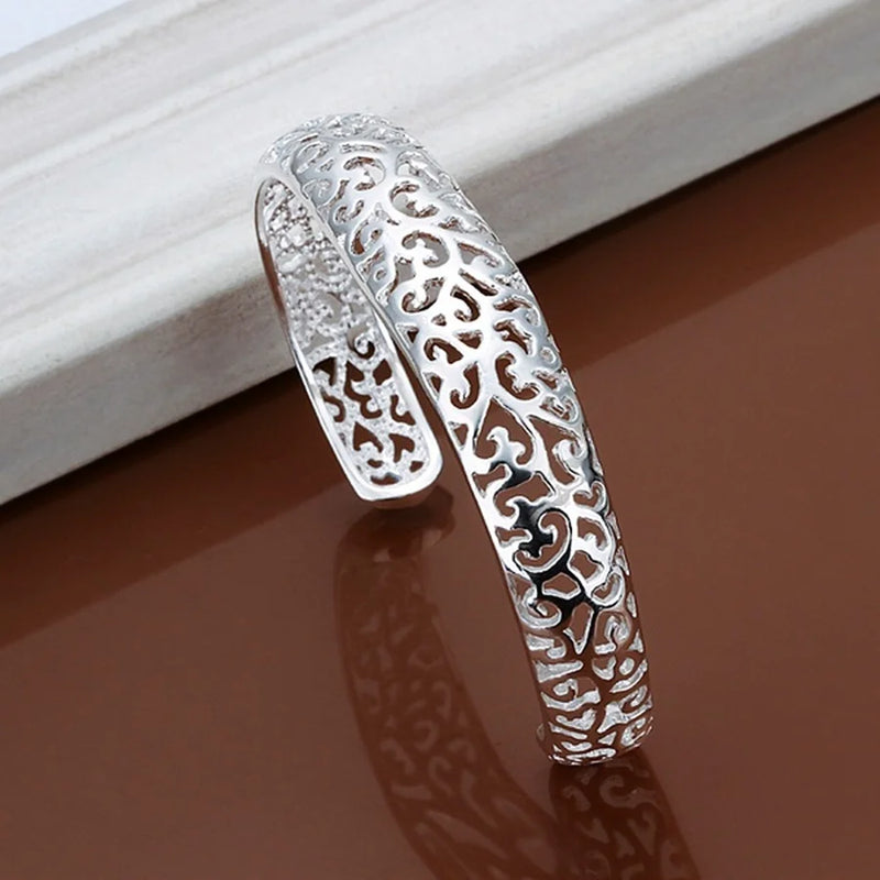 925 Sterling Silver open bangle bracelet for women lady girl cute favorite gift retro charm exquisite circular fashion  jewelry