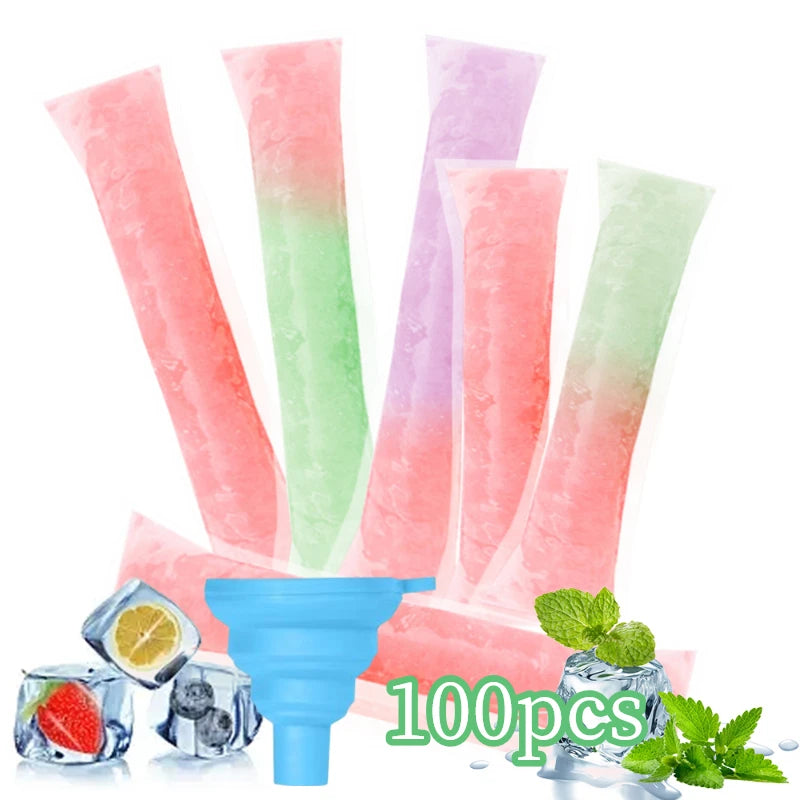 100pcs Disposable Ice Popsicle Mold Bags Freezer Tubes With Zip Seals Yogurt Coffee Juice Fruit Smoothies Ice Candy Pops