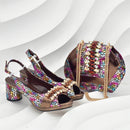 2025 Rhinestone Design INS Hot Sale New Arrivals African Shoes and Bag Set in Silver Color Open Toe Comfortable Women Heels