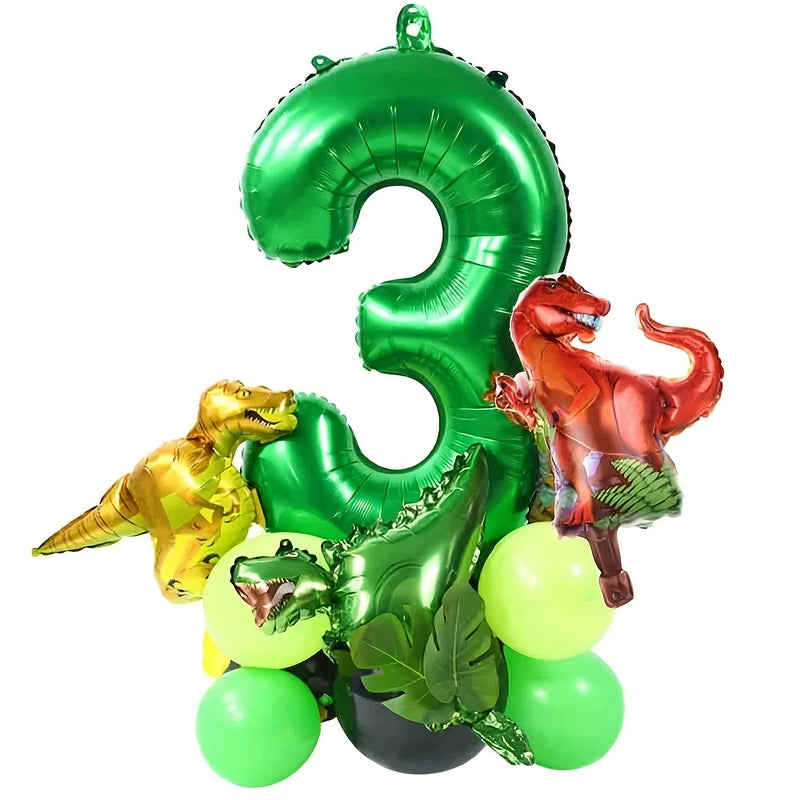19PCS/PACK 32 inch Green Digital Dinosaur Aluminum Film Balloon Set Forest Theme Party Decoration Balloon