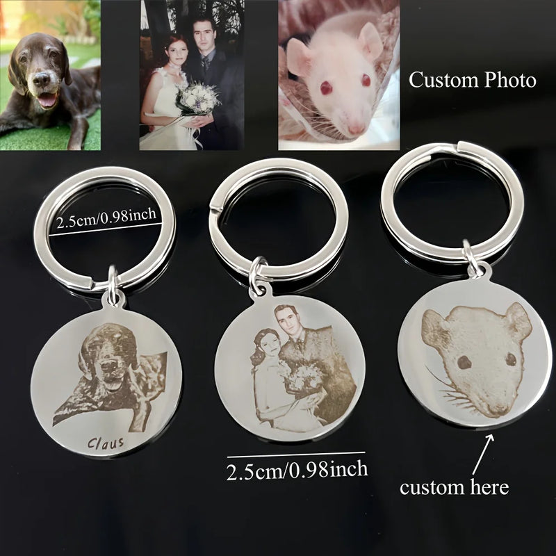 Custom Pet Portrait Family Commemorative Photo Text Keychain Stainless Steel Personalized Matching Key chain Mother's Day Gift