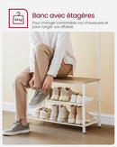 VASAGLE 3 in 1 Coat Stand with Shoe Rack, Steel Frame, 32 x 70 x 175 cm