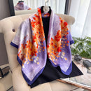 Spring and Summer Fashion Luxury Printing 90*90CM Women Scarf Satin Square Shawl Elegant Headscarf Beach Sun Protection Bandana