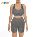 Frete grátis Jcolour Conjunto de Top e Shorts Esportivo Feminino, Respirável e de Secagem Rápida para Yoga e Corrida