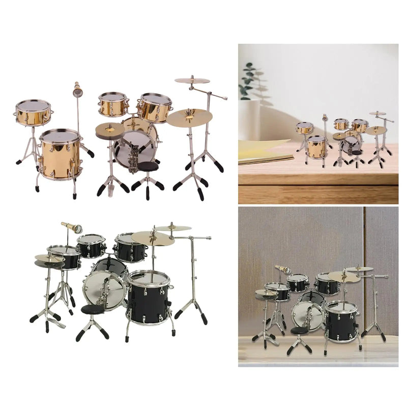 8 Pieces 1/6 Scale Miniature Drum Set Dollhouse Accessories Miniature Drum Instrument Model for Music Room Living Room Decor