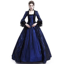 Medieval Victorian Court Lace Patchwork Gothic Dress Halloween Witch Cosplay Party Costume Square Neck Flare Sleeve Maxi