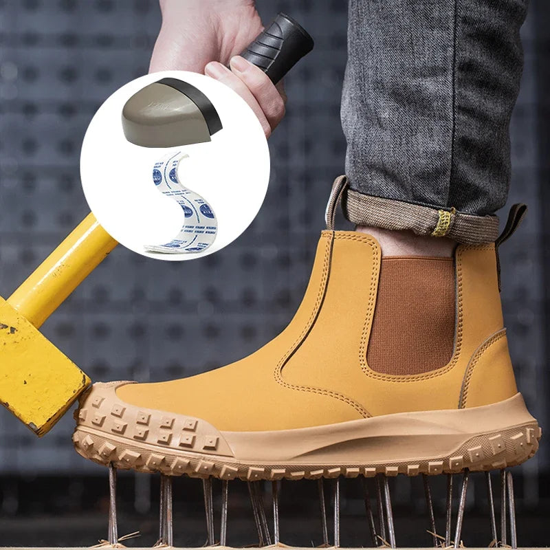 Quality Men Work Boots Anti-smash Anti-puncture Safety Shoes Chelsea Boots Anti-scald Welding Shoes Indestructible Men Boots