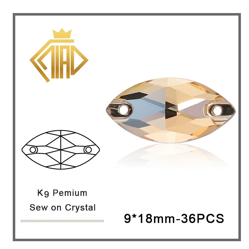 Gold Shadow Sew-on Rhinestone Needlework Champagne Multi-shape High Quality Crystal Glass For Garment Wedding Dress Decoration