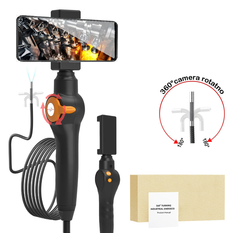 8.5mm  360 Degree Turn Industrial Endoscope Car Inspection Camera With 8 LEDs for iPhone Android 1080P Articulated Borescope 360