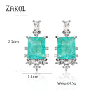 ZAKOL Blue Pink Rectangle Cubic Zirconia Drop Earrings for Women Girls Fashion Jackpot Wedding Accessories EP1196