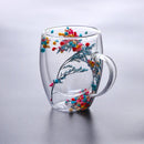 1pc 250ml 350ml Artificial Flower Pattern Heat Insulated Water Cup Double Walled Glass Coffee Mug Reusable Handwash Glassware