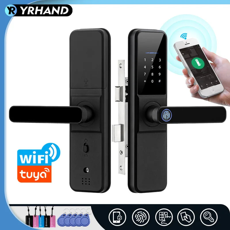 YRHAND Tuya wifi App Unlock fechadura Biometric eletronica digital Waterpoof Fingerprint IC card Smart Door Lock for Home