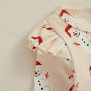Toddler Christmas Romper Set with Matching Headband Festive Snowman and Snowflake Print Zip Up Jumpsuit for Baby Girl