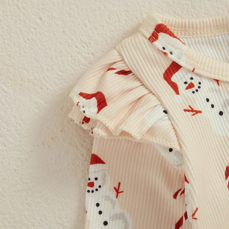 Toddler Christmas Romper Set with Matching Headband Festive Snowman and Snowflake Print Zip Up Jumpsuit for Baby Girl