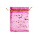 50Pcs Eid Mubarak Decoration Mesh Bag Organza Hot Stamping Silver Star Moon Candy Gift Drawstring Packaging Bag Party Supplies